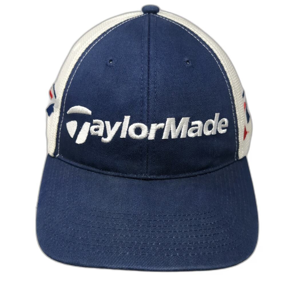 TaylorMade Trucker Hat Blue White One Size r7 Logo Mesh Strapback Golf Hat